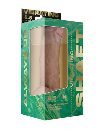 Shaft Flexskin Liquid Silicone 8.5\" Vibrating Side Curve Dong w/Balls - Pine