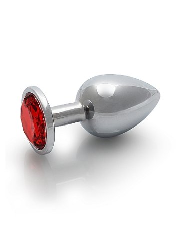 ROUND GEM BUTT PLUG LARGE SILVER RUBY RED