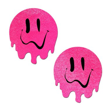 PASTEASE MELTY SMILEY FACE NEON PINK PASTIES