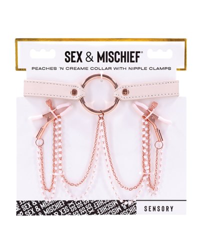 Sex & Mischief Peaches \'n CreaMe Collar w/Nipple Clamps