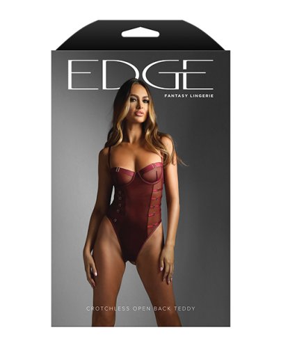 Edge Crotchless Underwire Mesh Teddy w/ Strappy Open Back - Burgundy S/M