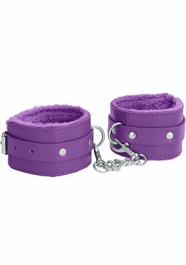 OUCH! PLUSH LEATHER HANDCUFFS PURPLE