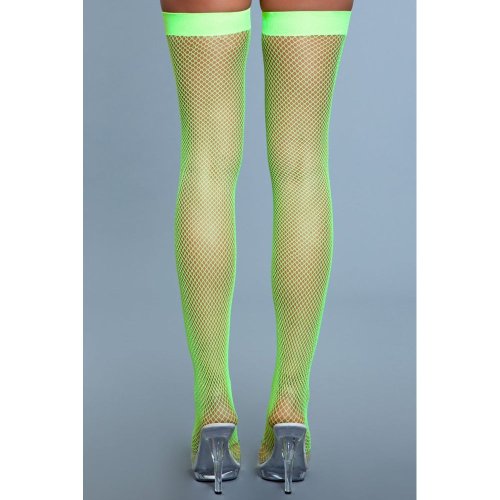 Nylon Fishnet Thigh Highs - Neon Green