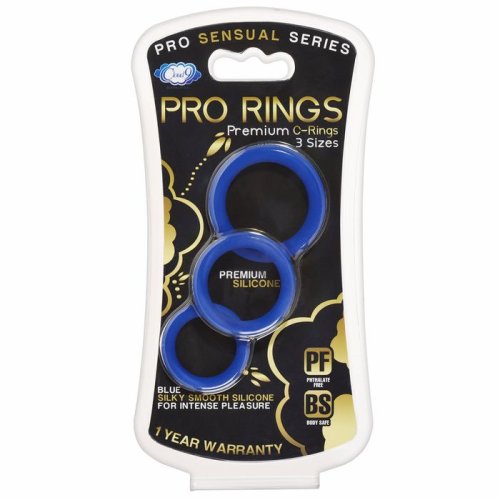 CLOUD 9 PRO SENSUAL SILICONE COCK RING 3 PACK BLUE