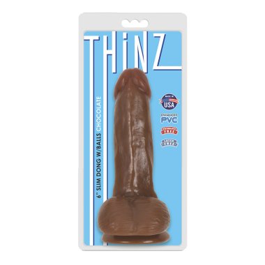THINZ SLIM DONG 6IN W/ BALLS CHOCOLATE