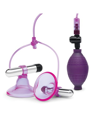 Lux Fetish Vibrating Nipple Suckers w/Quick Release - Pink/Purple