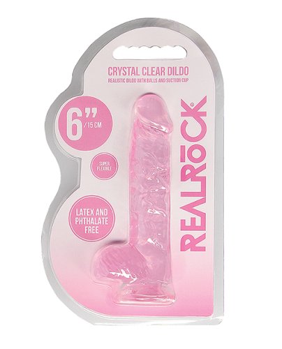Shots RealRock Realistic Crystal Clear 6\" Dildo w/Balls - Pink