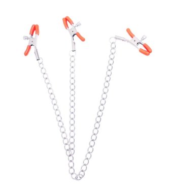 9'S ORANGE IS THE NEW BLACK TRIPLE YOUR PLEASURE CLAMPS & CHAIN