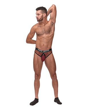 Cock Pit Fishnet Cock Ring Thong Red L/XL