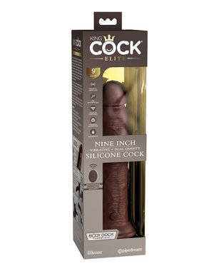 King Cock Elite 9" Dual Density Vibrating Silicone Cock w/Remote - Brown