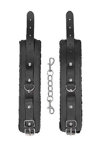 B&W HAND CUFFS W/ STRAPS BONDED LEATHER