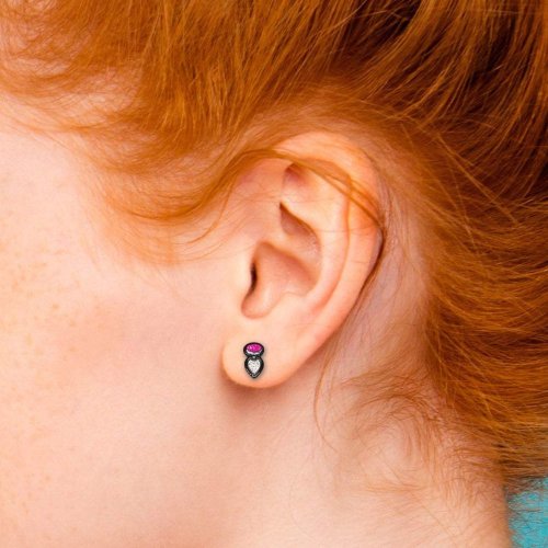 Gem Butt Plug Earrings - Pink/Silver