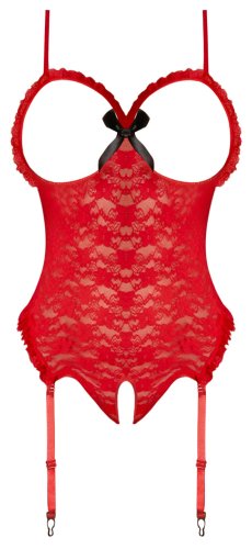 CUPLESS CROTCHLESS TEDDY RED S/M (LUV LACE)