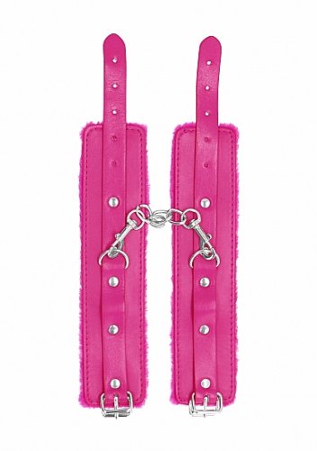 OUCH! PLUSH LEATHER HANDCUFFS PINK