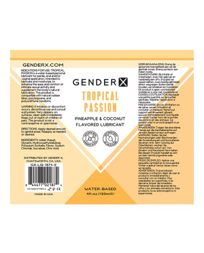 Gender X Flavored Lube - 4 oz Tropical Passion