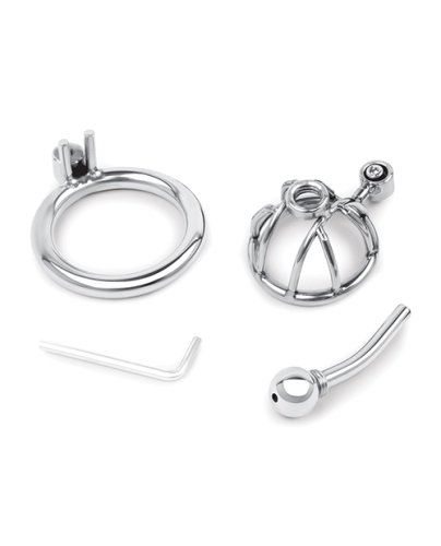 Lockmaster Stainless Steel Inverted Micro Chastity Cage w/Urethral Straw - Silver