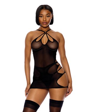 Feeling Butterflies Mesh Chemise w/Panty - Black MD