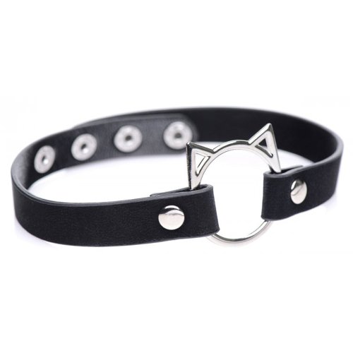 Kinky Kitty Ring Slim Choker - Black