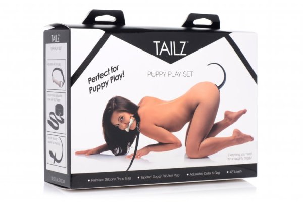 TAILZ PUPPY PLAY SET SILICONE BONE GAG TAIL ANAL PLUG & COLLAR