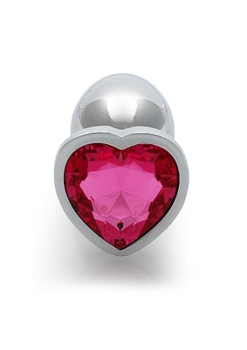 HEART GEM BUTT PLUG SMALL SILVER RUBELLITE PINK