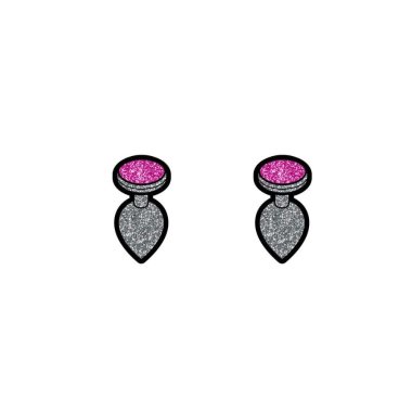 Gem Butt Plug Earrings - Pink/Silver *