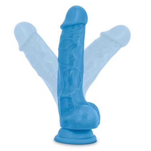 NEO 7.5 DUAL DENSITY COCK W/BALLS NEON BLUE \"