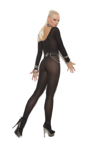 SHEER LONG SLEEVE BODYSTOCKING BLACK