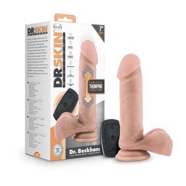 DR SKIN DR BECKHAM SILICONE 7IN THUMPING DILDO W/ REMOTE VANILLA