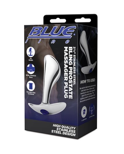 Blue Line 2.5\" Stainless Steel Bling Prostate Massager Plug