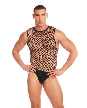 Rainbow Party Full Effect Large Mesh Unitard 2 pc Set w/Thong - Black L/XL