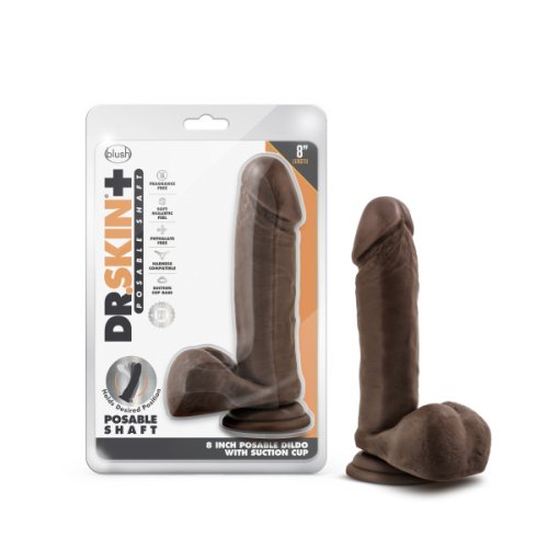 DR SKIN PLUS 8IN POSABLE DILDO W/ BALLS CHOCOLATE