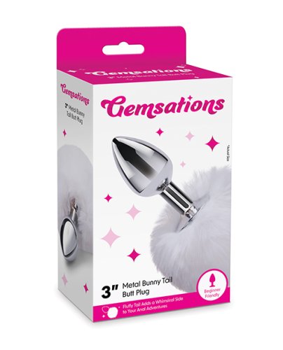 Gemsations 2.95\" Metal Bunny Tail Butt Plug - Silver