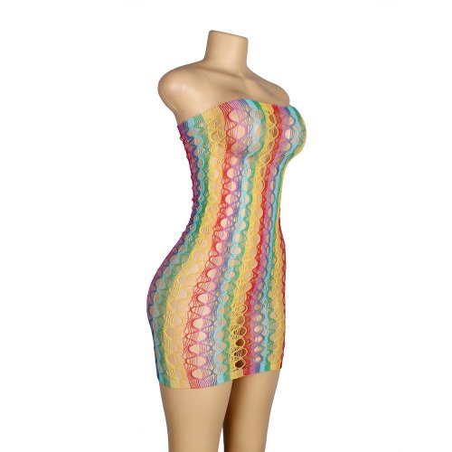 Rainbow Strapless Mini Net Dress L/XL*