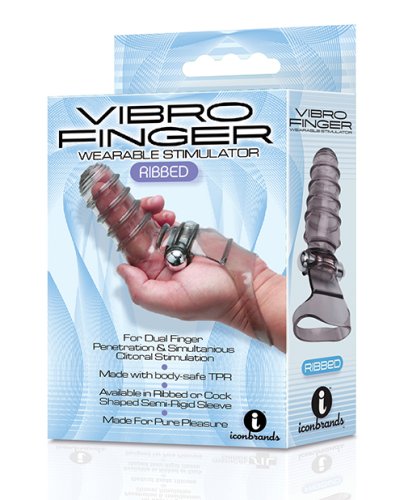 The 9\'s Vibrofinger Ribbed Finger Massager - Grey