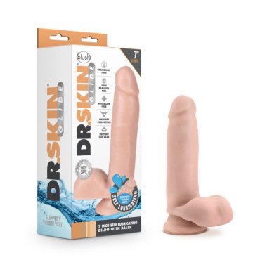 DR SKIN GLIDE 7IN SELF LUBRICATING DILDO W BALLS VANILLA