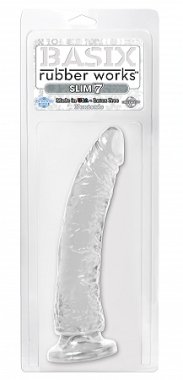 BASIX RUBBER WORKS SLIM DONG 7IN CLEAR W/ SUCTION CUP