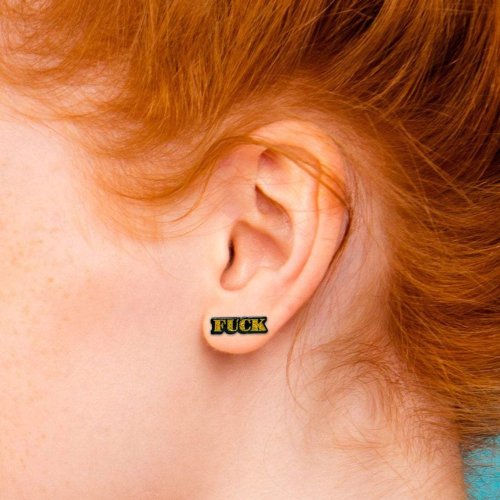 FUCK Earrings - Sparkle Gold/Black *