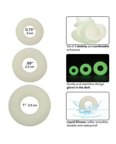 Alpha Liquid Silicone Glow in the Dark Cock Ring - Set of 3