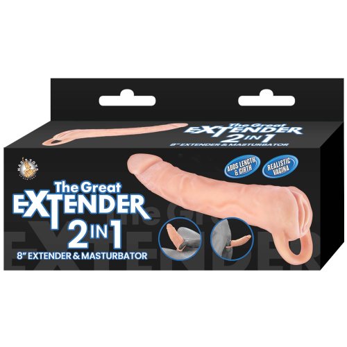 GREAT EXTENDER 8 2 IN 1 WHITE EXTENDER & MASTURBATOR \"