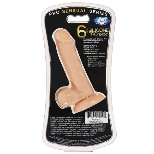 PRO SENSUAL PREMIUM SILICONE DONG W/ 3 C RINGS LIGHT 6 \"