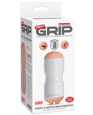 PDX Extreme Tight Grip Dual Density Squeezable Strokers - Pussy & Mouth