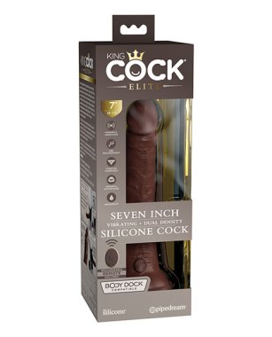 King Cock Elite 7" Dual Density Vibrating Silicone Cock w/Remote - Brown