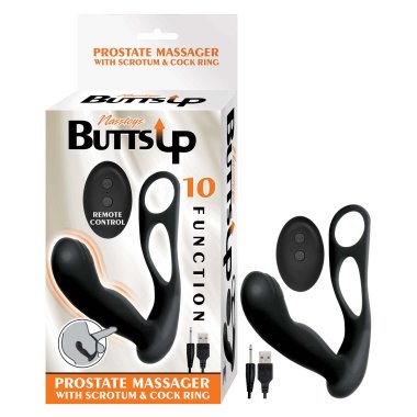 BUTTS UP PROSTATE MASSAGER W/ SCROTUM & COCK RING BLACK
