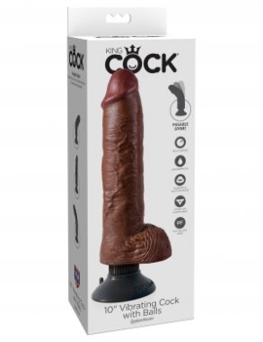 KING COCK 10 IN COCK W/BALLS BROWN VIBRATING