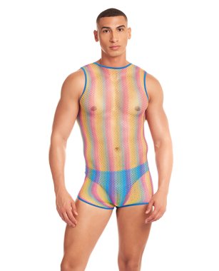 Rainbow Party Pride Star Mesh Singlet 2 pc Set w/Thong - Rainbow L/XL