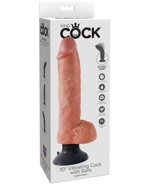 King Cock 10" Vibrating Cock w/Balls - Flesh