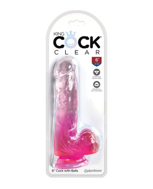 KING COCK CLEAR 6IN W/ BALLS PINK