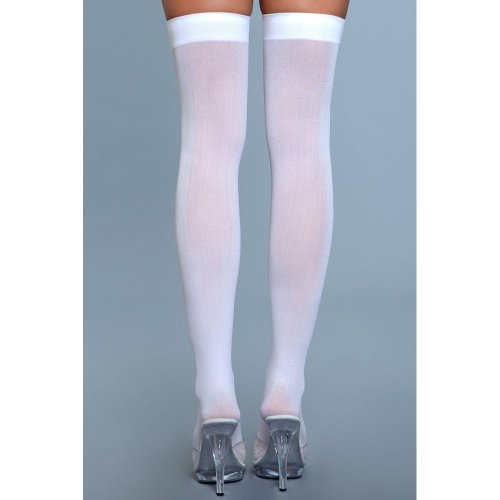 Opaque Nylon Thigh Highs - White