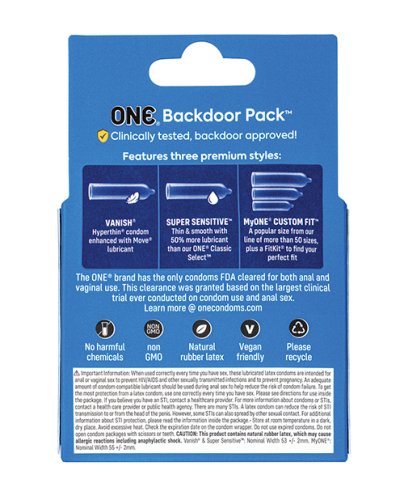 One Backdoor Pack Custom Fit Condoms - Pack of 3