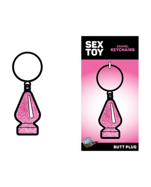 Wood Rocket Sex Toy Butt Plug Keychain - Pink Glitter